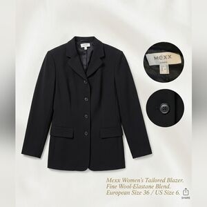 Mexx Women's Tailored Black Blazer - Wool Blend Size 6/36